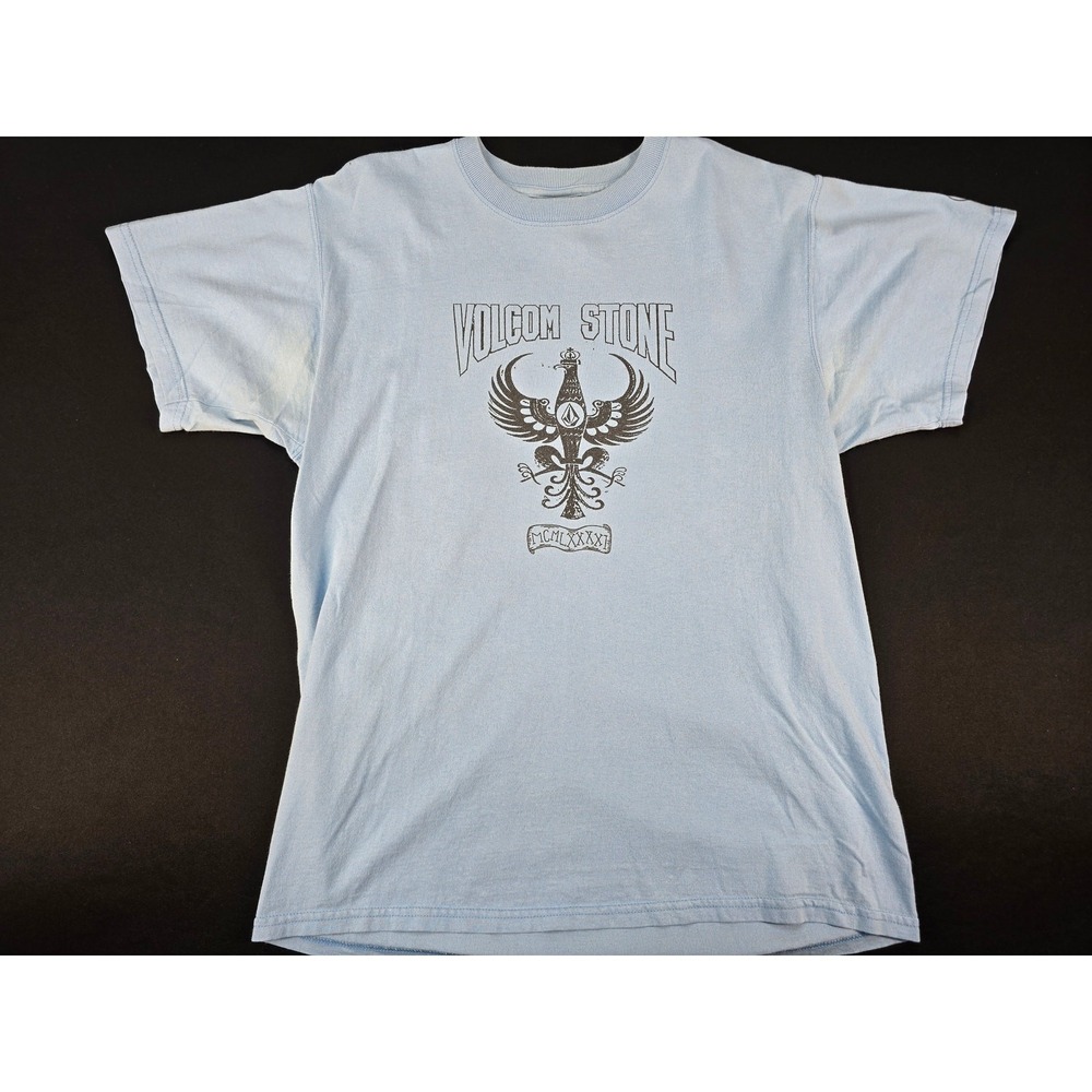 Volcom Stone Graphic‎ T-Shirt Light Blue Men's Large Skate Surf Y2K